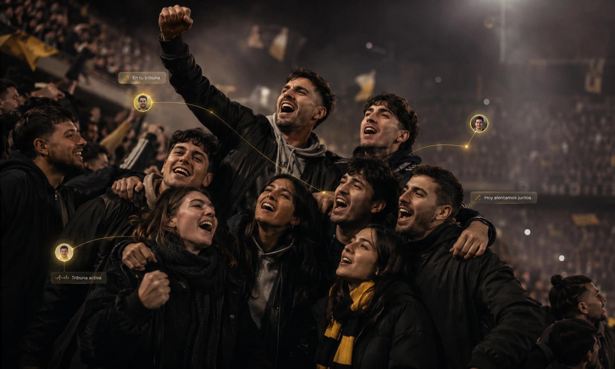 Hinchas compartiendo la experiencia de GOFAN desde un celular